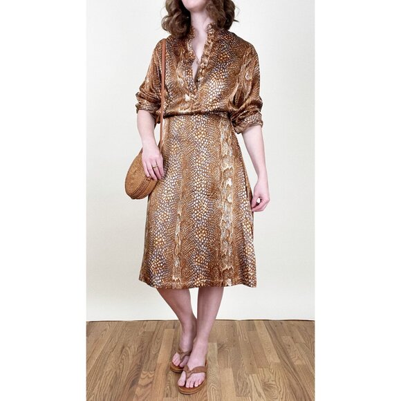 Vintage Union Made Matching Midi Skirt Blouse Shirt Set Suit Work Office Print - Picture 7 of 7